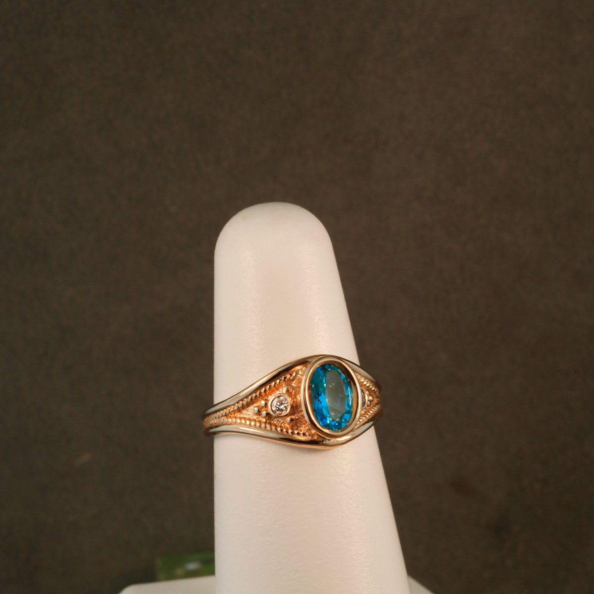 Blue Topaz Rose Gold Dainty Etruscan Ring